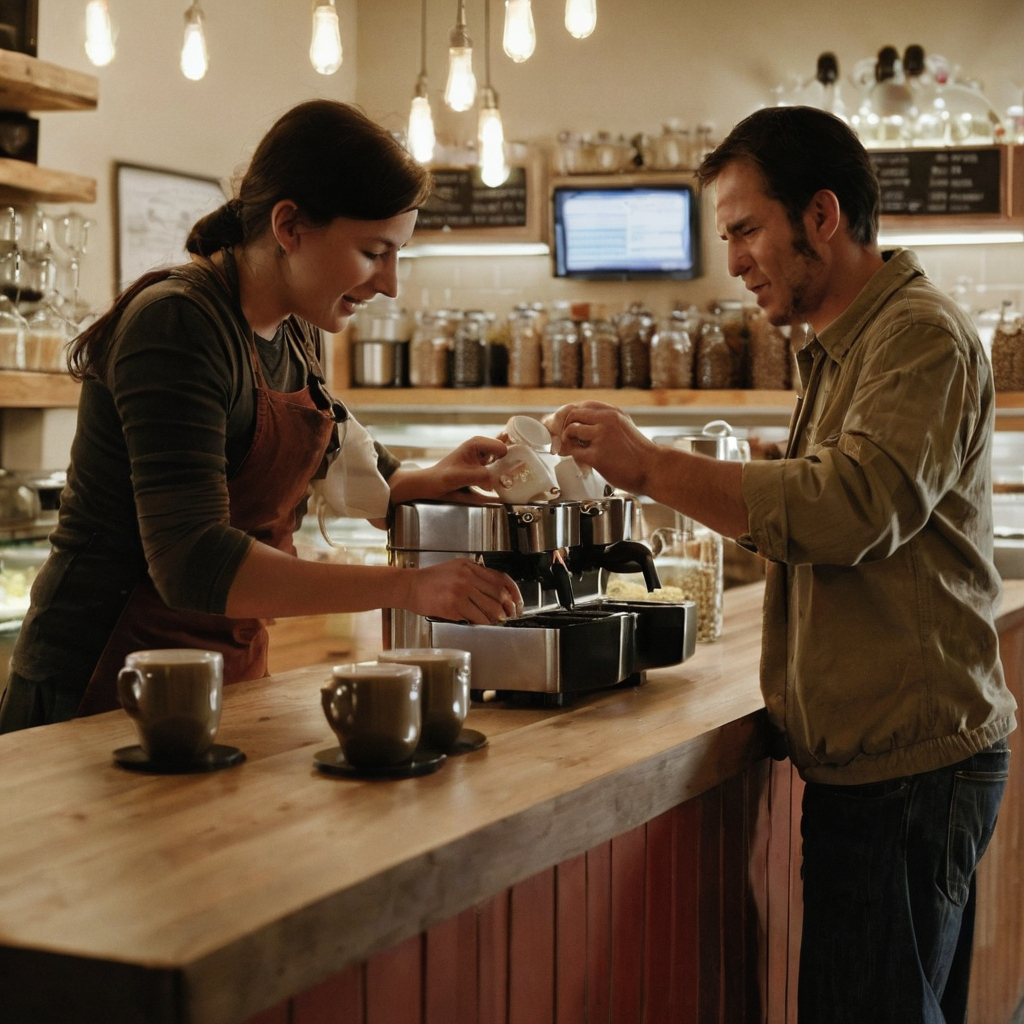 Practical visual for A warm coffee bar can still use durable commercial materials, cleanable seams, and strong task lighting